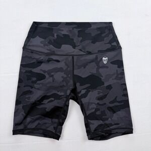 Gymreapers Camo Biker Shorts High Waisted Athletic Workout Gym Size S Black Grey